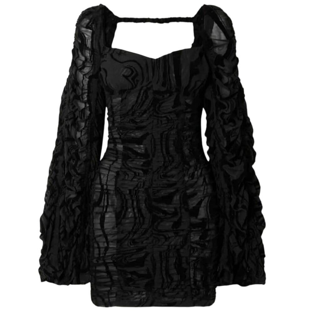 NWT ROTATE BIRGER CHRISTENSEN Rikke Ruched Flocked Mesh Mini Dress Size 6